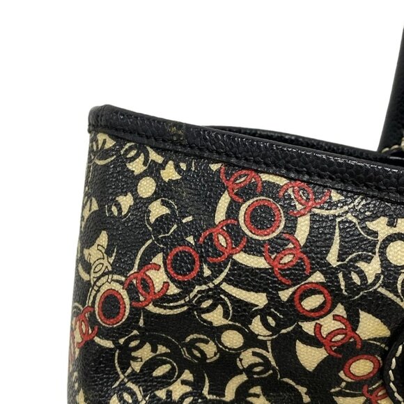 CHANEL Coco Travel Line Black Red Cream PVC Leather Tote Bag 963-073125 - Picture 11 of 14